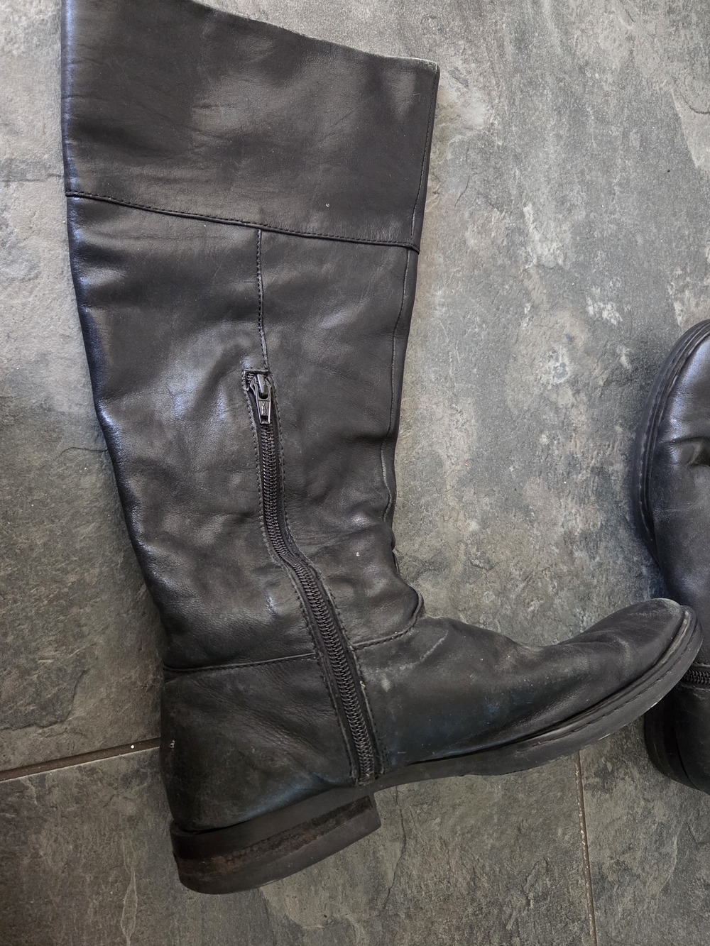 Tall Black Leather Zip Riding Boots
